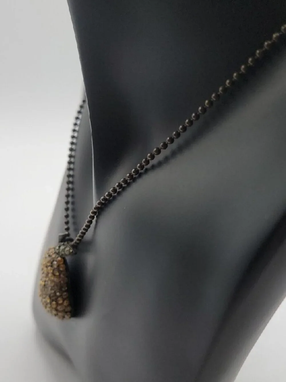 VTG Robert Rose Signed Pave Rhinestone Pear Pendant Ball Chain Necklace Rare 16